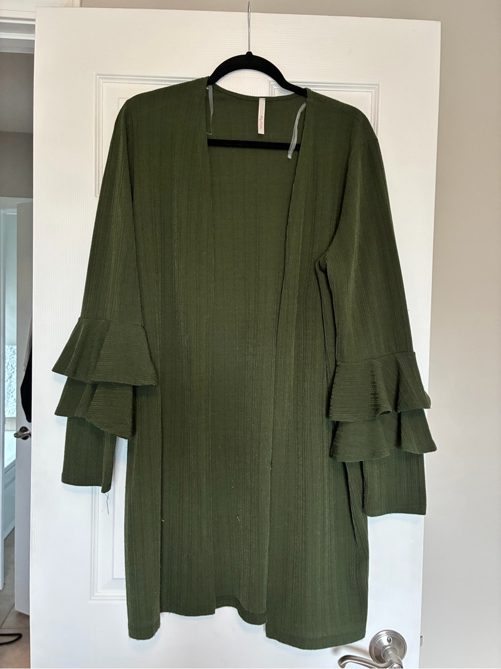 My Story Olive Layered-Ruffle Open Cardigan